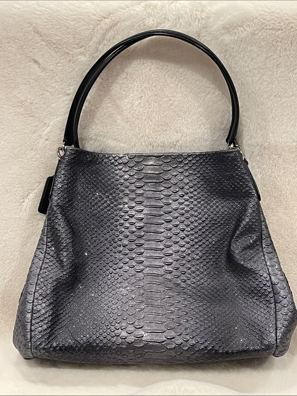 Coach Phoebe Snakeskin Glittery Black Shoulder Bag
